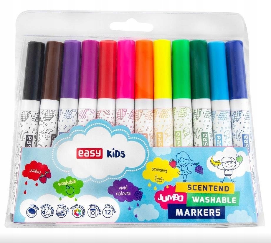 Easy Stationery Pisaki Jumbo spiralne zapachowe 12 kolorów EASY