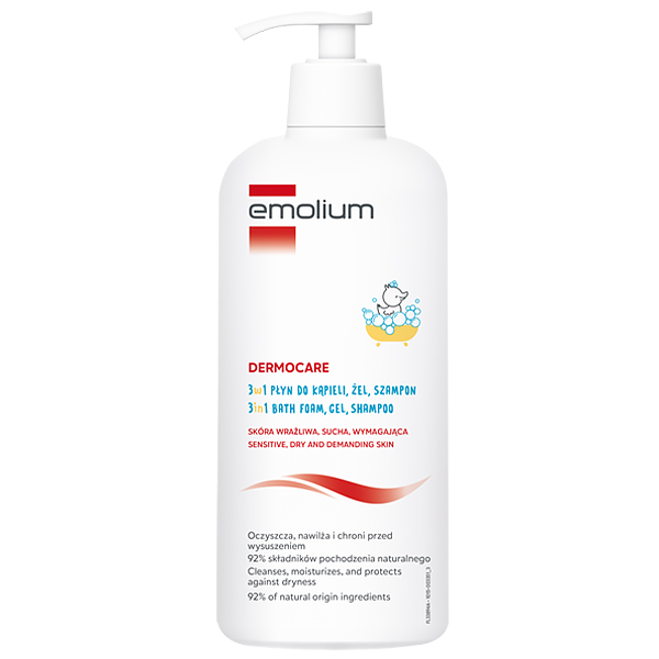 Emolium Dermocare 3w1, płyn do kąpieli, żel do mycia i szampon, po 1 miesiącu, 400 ml