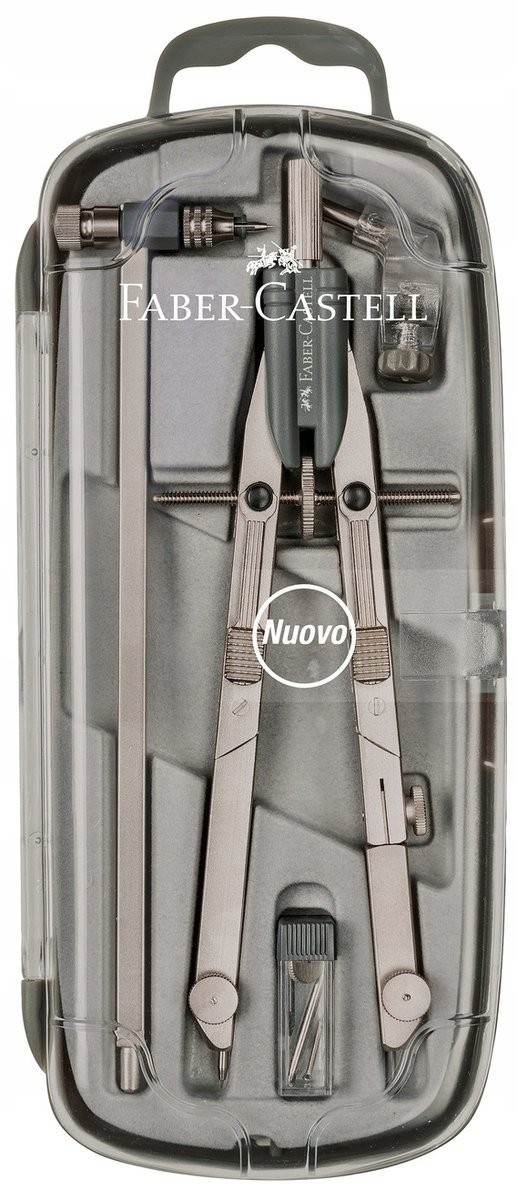 FABER-CASTELL Cyrkiel mosiężny sprężynowy w etui z adapterem rysikami Tech