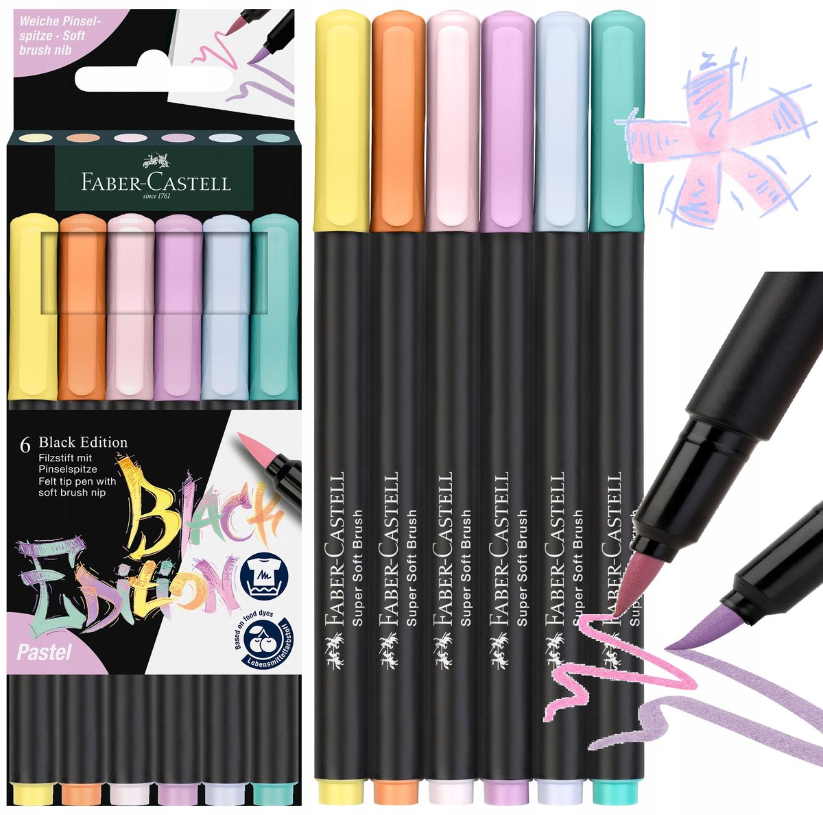 FABER-CASTELL Flamastry pisaki pędzelkowe 6 Pastel