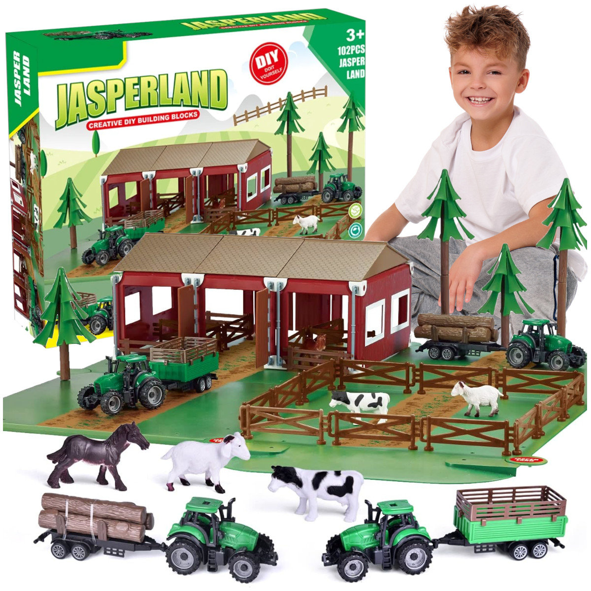 Farma Zagroda Zwierzęta Traktor Przyczepa Figurki Krowa Koń Koza Z789