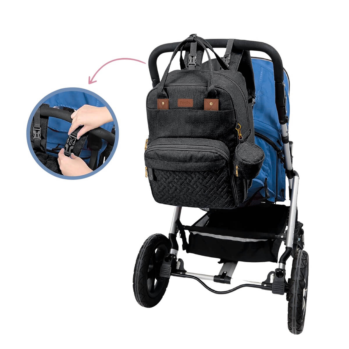 Feelo Mom Backpack Black plecak dla mamy z matą do przewijania do wózka czarny