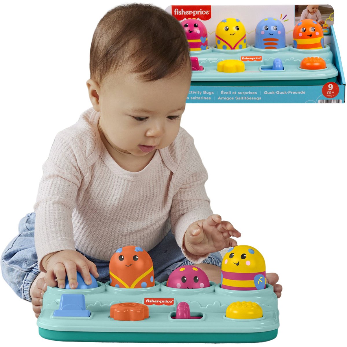 Fisher Price Aktywizujące Robaczki Zabawka Montessori dla Dzieci Ciągnij Przesuwaj Naciskaj