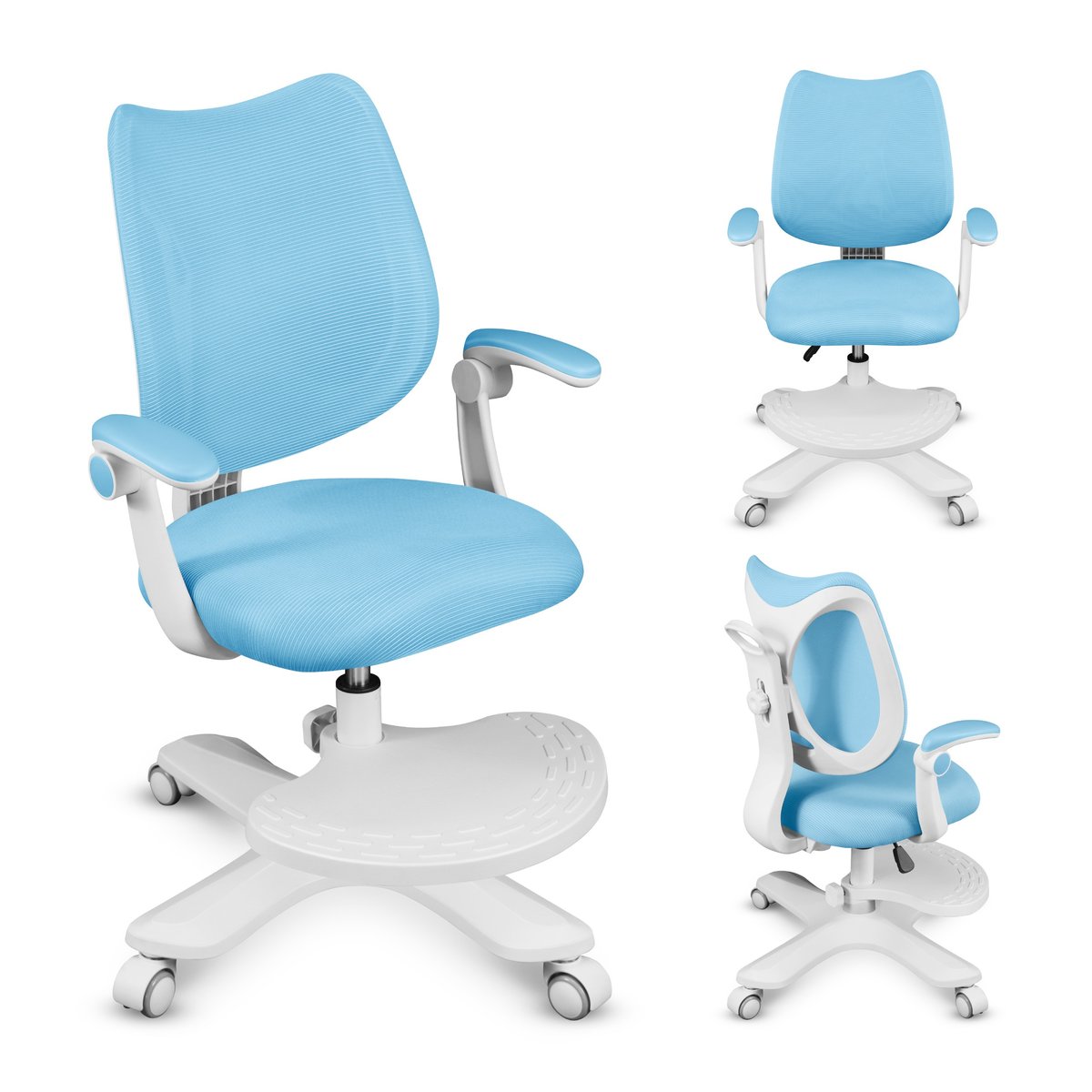 Fotel obrotowy ergonomiczny dla dzieci Junior 4.6, z regulacją wysokości oraz podnóżka, obracany o 360 stopni, niebieski