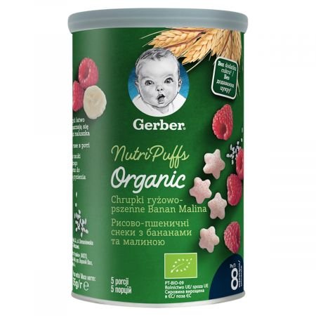 Gerber Nestlé Organic Nutri Puffs chrupki ryżowo-pszenne banan malina 35 g 1144835