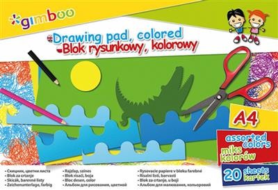 GIMBOO Blok rysunkowy A4, 20 kart., 70gsm, mix kolorów 7531BTS17-99/K