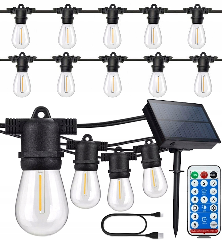 Girlanda solarna Led ogrodowa 15m 15x E27 Led filament SuperLED