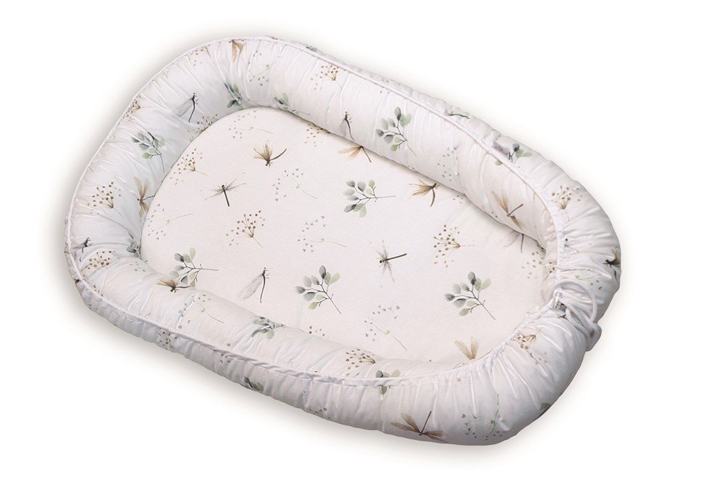 Gniazdko niemowlęce Prestige natural cotton 55x80 białe ważki materacyk pozycjonujący