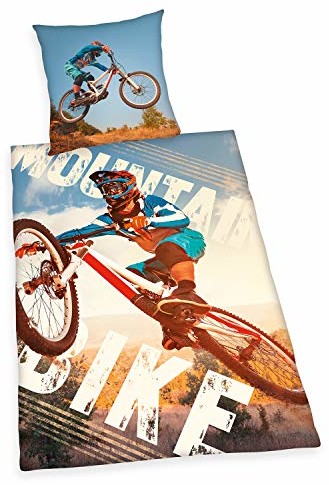 Herding Pościel Young Collection Mountainbike, poszewka na poduszkę 80 x 80 cm, poszewka na kołdrę 135 x 200 cm, Renforcé, z wysokiej jakości zamkiem błyskawicznym 4459244050412