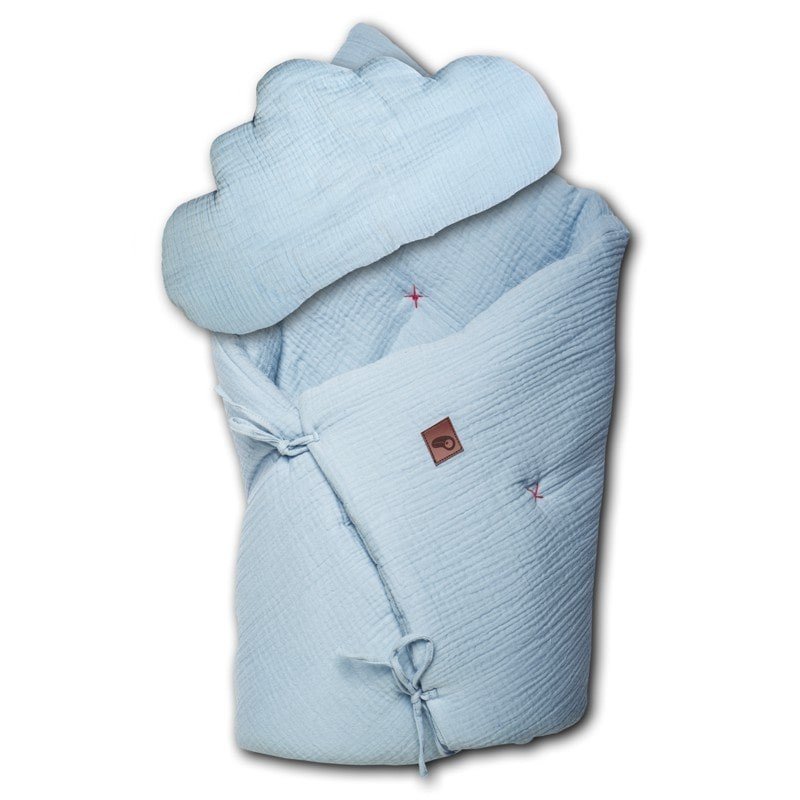 Hi Little One, Kołderka z podusią i Rożek z oddychającej bawełny organicznej, GOTS QUILT BABY HORN BABY BLUE