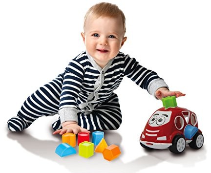 Jamara 460290 kinderlerns Piel kształt Czerwony samochód  zgodnie z przeciągania Auto, wspiera zabawy & motorykę precyzyjną, steckspiel z 10 elementami łącznie w 5 różnych kształtów i kolorów, otwiera