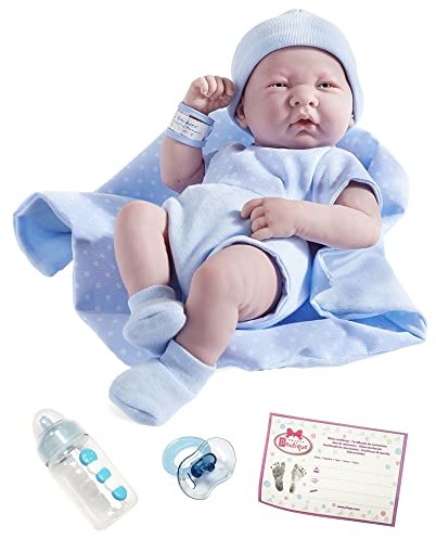 jc toys JC TOYS 102-18540 lalka dla dzieci korpus z gumy niebieska odzież w kropki 36 cm 18540