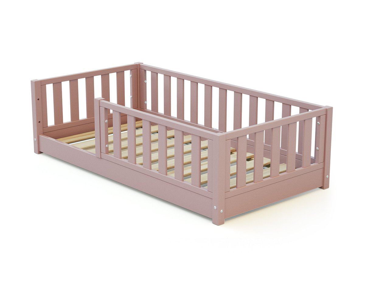 JURABABY - Łóżko z drewnianą podłogą SONHO MINI - 70x140 - Pudrowy róż