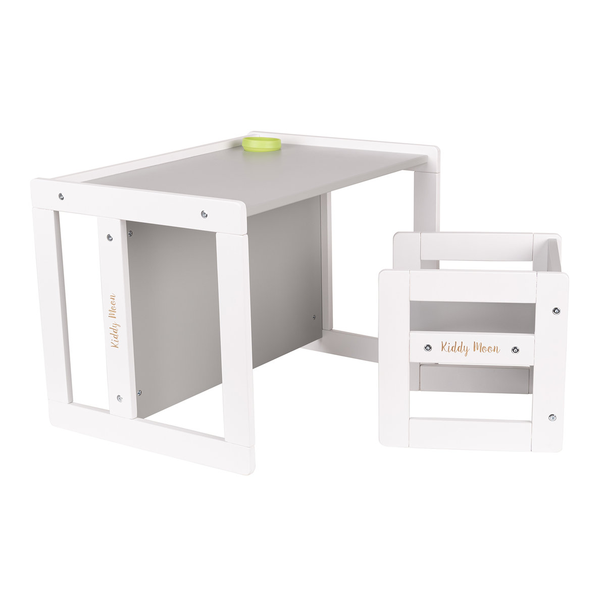 KiddyMoon Stolik + krzesło TC-002 white/grey 61x44x44/30x30x30 Mebel zestaw mebelków