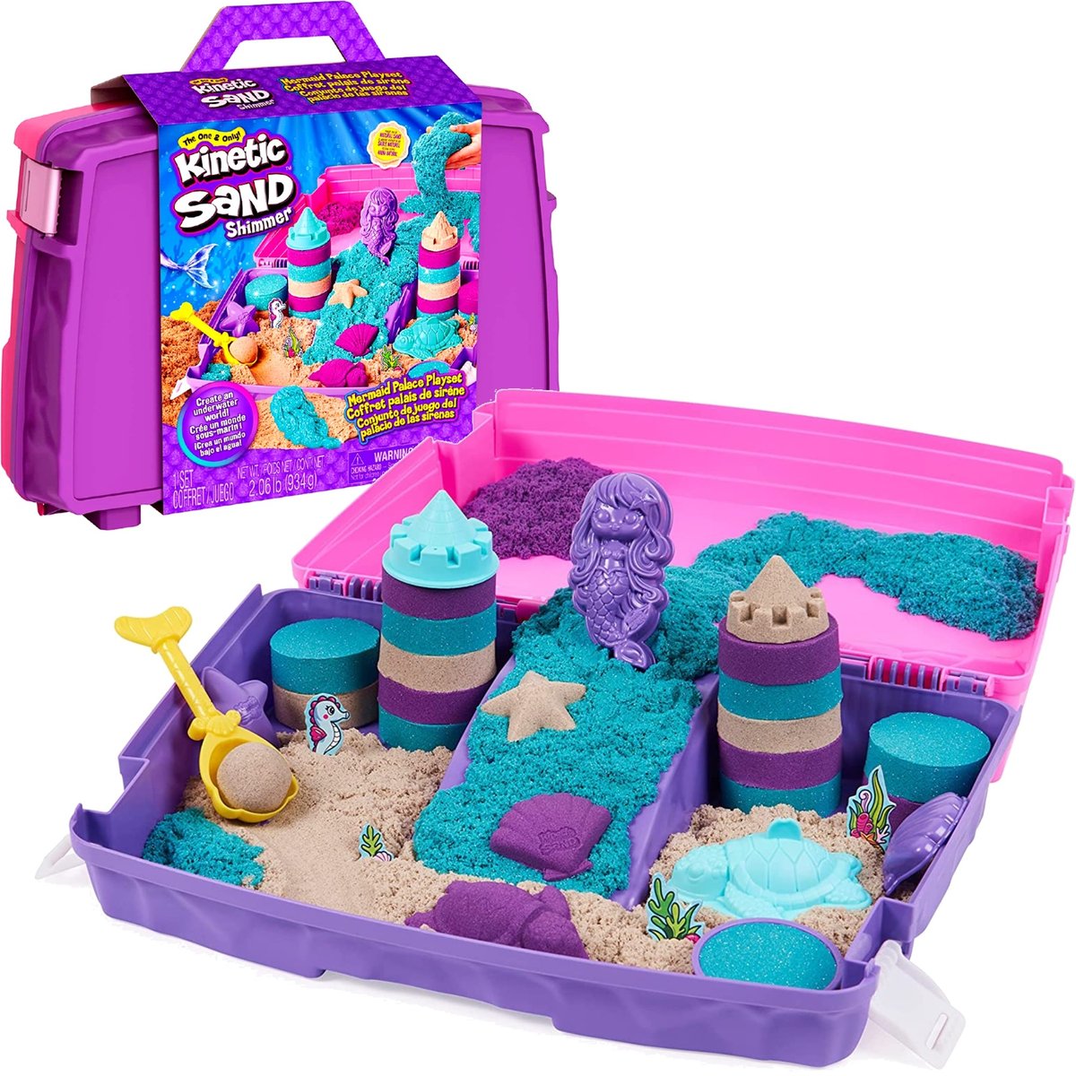 Kinetic Sand Piasek kinetyczny zestaw walizka Pałac Syrenki 3 kolory + akcesoria