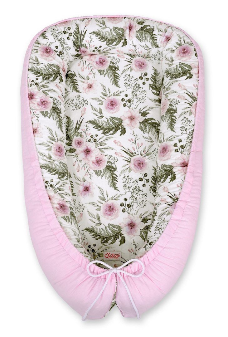 Kokon Niemowlęcy Dwustronny Kojec Otulacz Premium My Sweet Baby- Peonie Różowe/Różowy