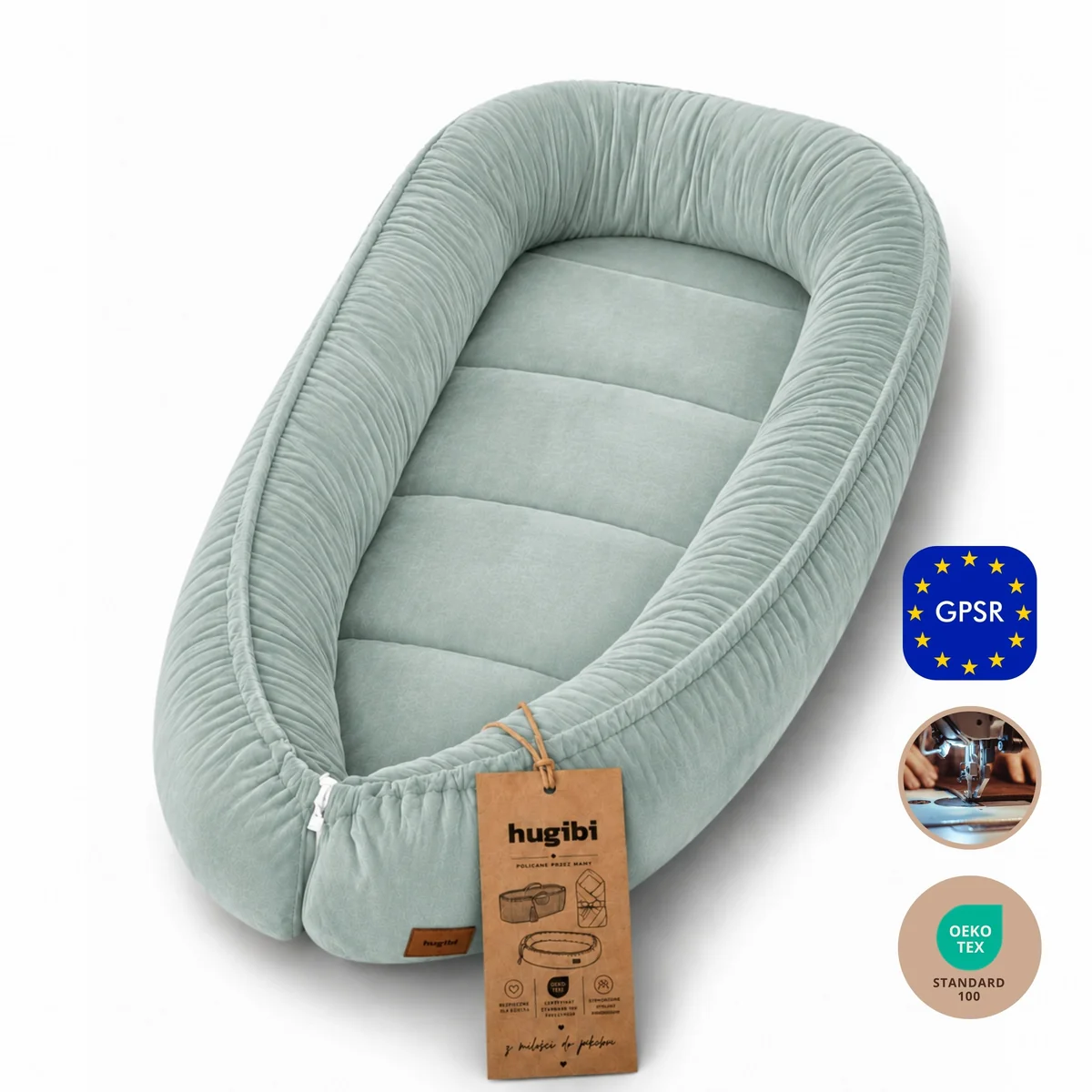 Kokon niemowlęcy kojec otulacz Premium BABY BLUE szałwia velvet