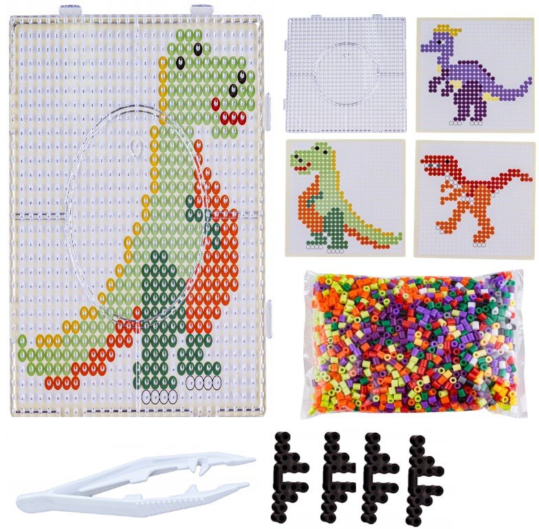 Koraliki Do Prasowania Zestaw Prasowanki 3W1 2000 Szt 3 Szablony Dinozaury