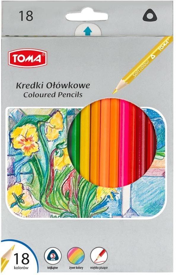 Kredki ołówkowe trójkątne 18 kolorów TOMA 5901133544834