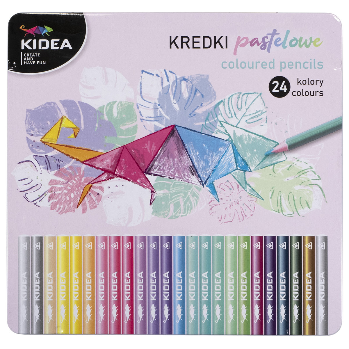 Kredki Pastelowe Kidea Trójkątne W Metalowym Pudełku 24 Kolory