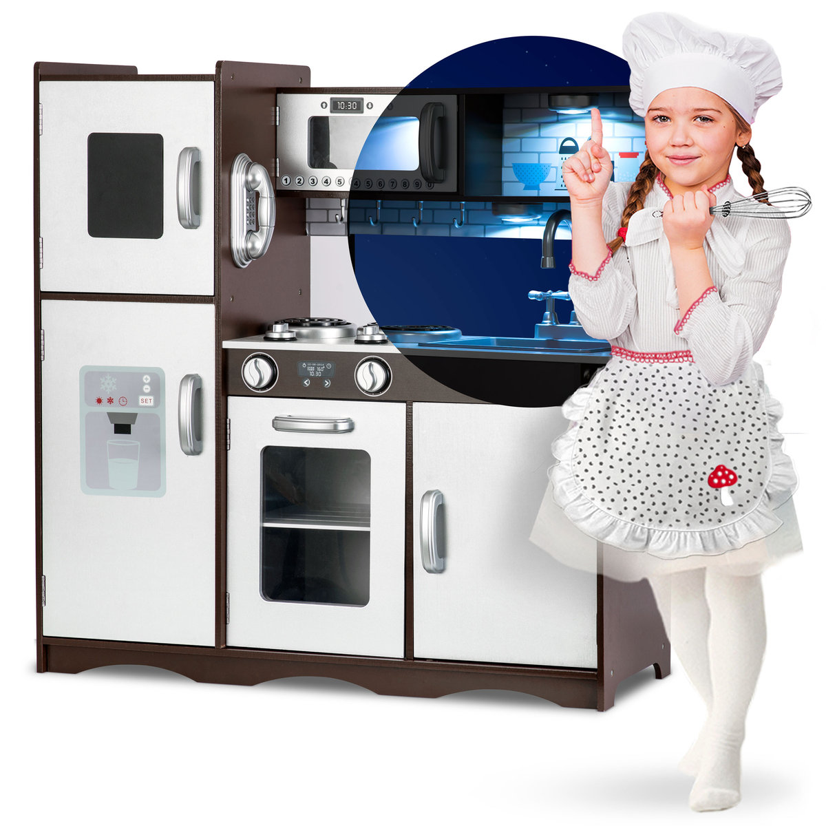 Kuchnia drewniana dla dzieci z oświetleniem, kuchenka, Ricokids