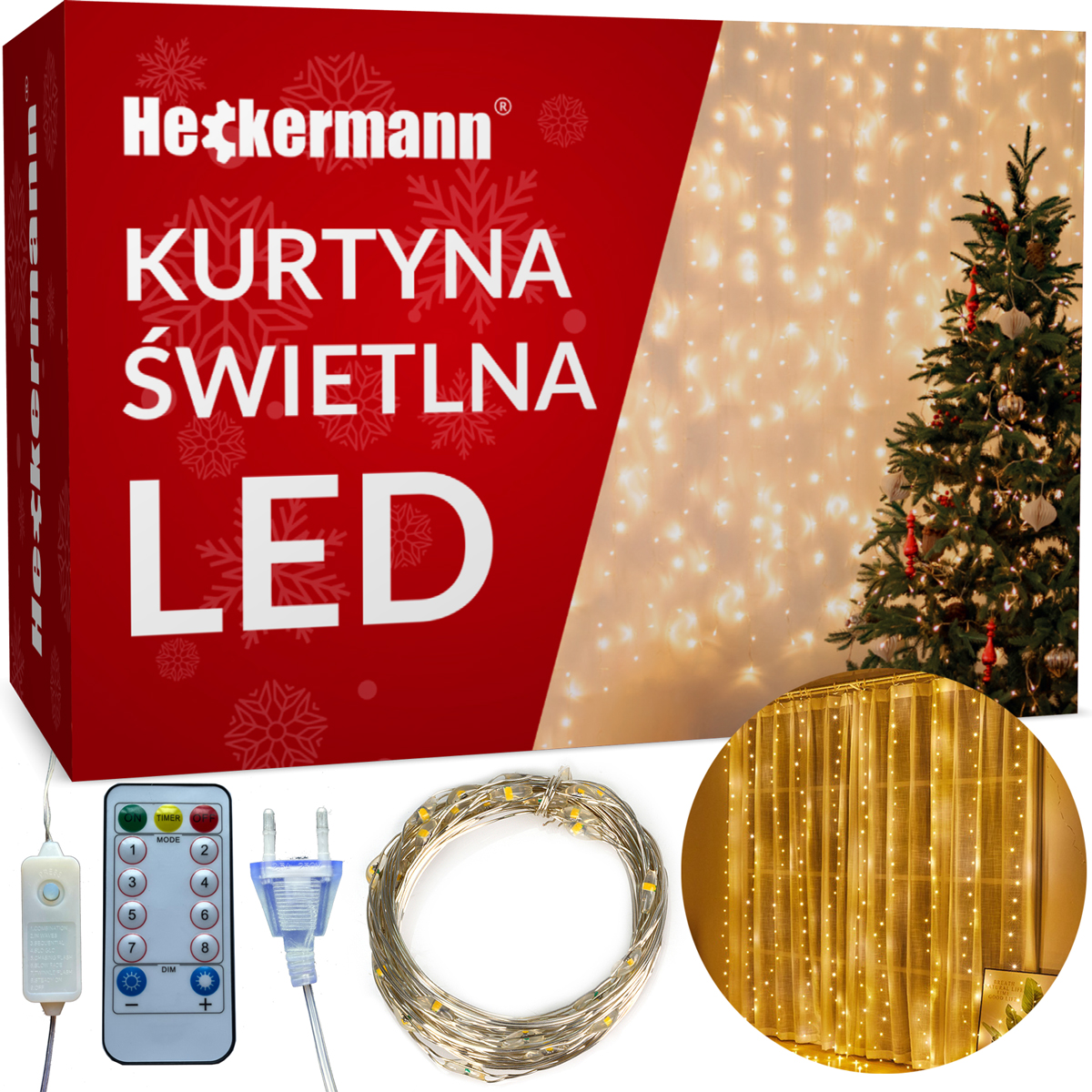 Kurtyna Świetlna Lampki Na Druciku Girlanda Białe Ciepłe 300 Led 3x3 Metry