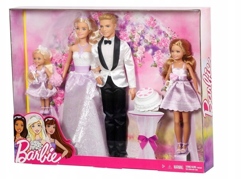 Lalka Barbie Mattel LALKA BARBIE ZESTAW ŚLUBNY MŁODA PARA 4 lalki -Barbie, Ken, Chelsea, Stacie