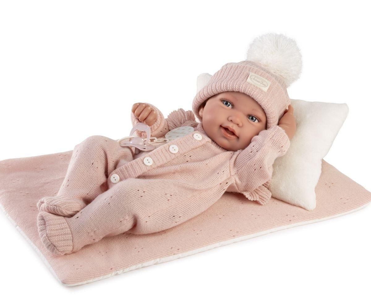 Lalka hiszpańska Pipa w śpiochach z pościelą 42cm