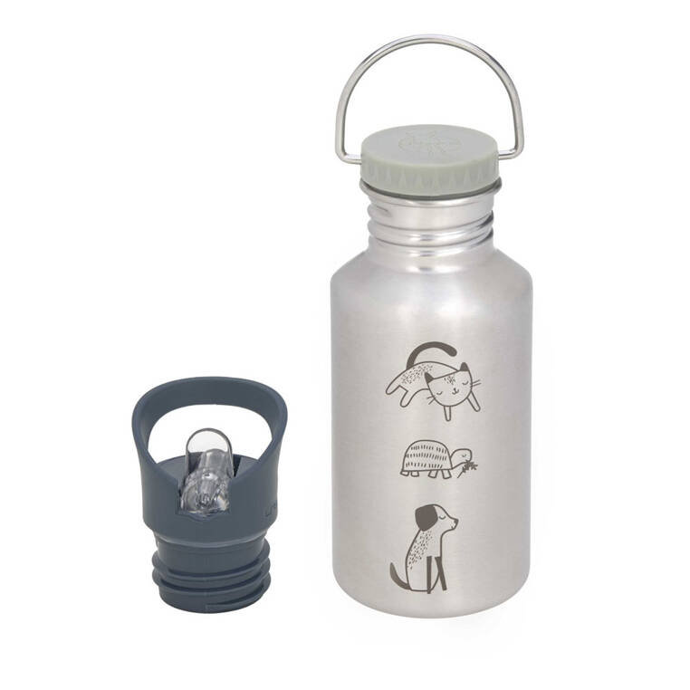 Lassig, Happy Prints, Bidon ze stali nierdzewnej z dodatkową zakrętką z ustnikiem, 500 ml