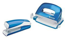 Leitz Zszywacz + dziurkacz Mini WOW metalowy, niebieski metalik 55612036