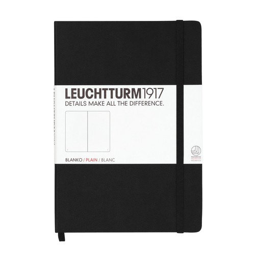 Leuchtturm 1917 notatnik Medium (A5), twarda okładka, 249 stron, czarny pusty LBL13
