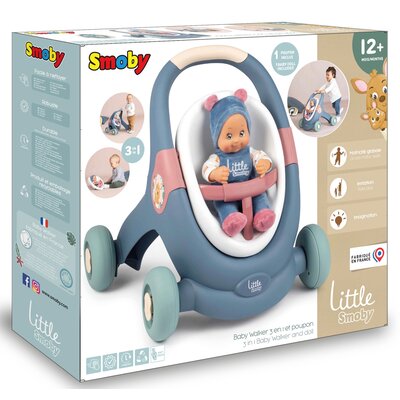 Little Smoby Chodzik z lalką zestaw 3w1 pchacz, nosidełko, spacerówka