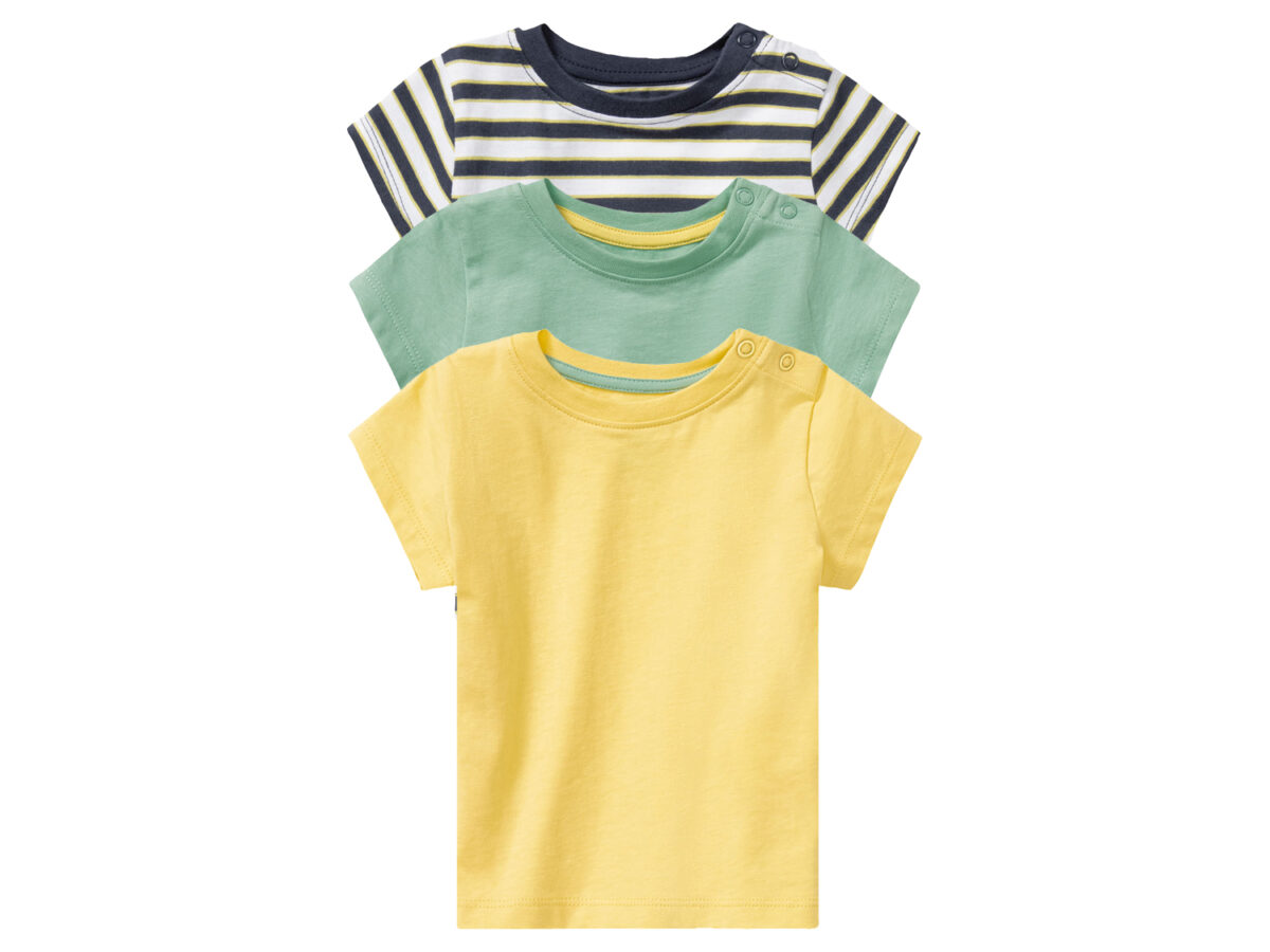 lupilu® T-shirty niemowlęce z biobawełny, 3 sztuki (50/56, Granatowy, paski/zielony/żółty)