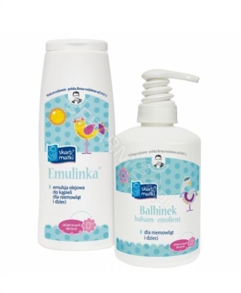 Mackar Skarb matki zestaw Emulinka emulsja olejowa do kąpieli 250 ml + Balbinek balsam emolient dla niemowląt i dzieci 275 ml + Krem pielęgnacyjny 75 ml GRATIS !