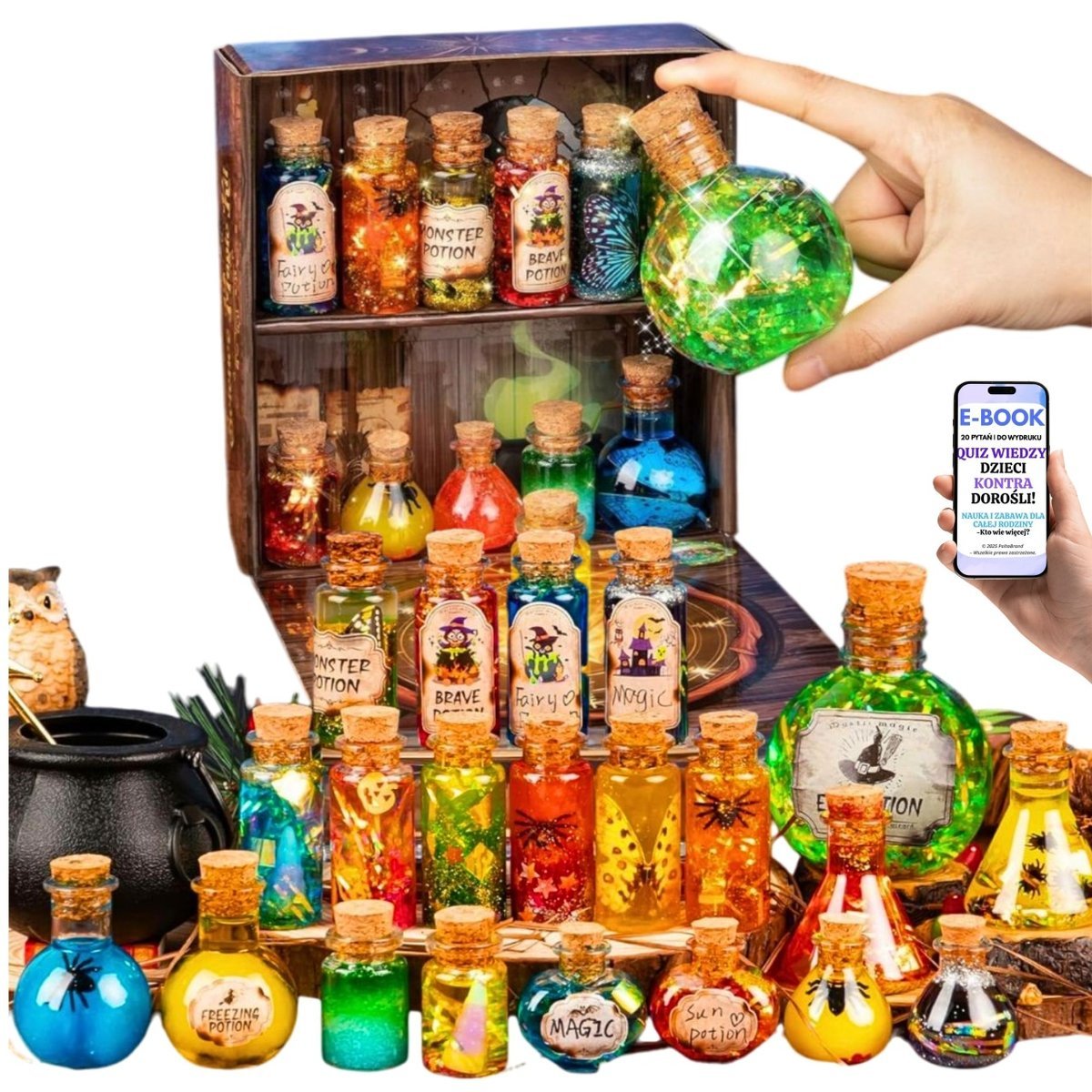 Magiczne Eksperymenty Chemiczne z Kociołkiem – Mostof 20 Mikstur + Księga Zaklęć – Nauka, Magia, Radość Tworzenia PREZENT DLA CHŁOPCA DZIEWCZYNKI + ..