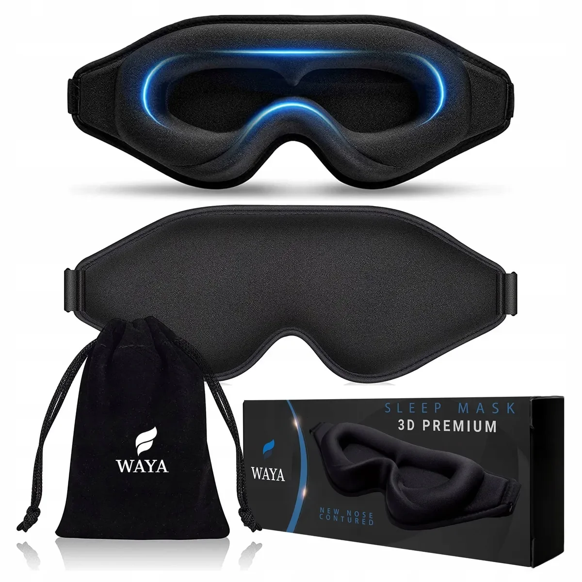 Maska Na Oczy Do Spania Samolotu Opaska Premium Czarna WAYA 3D Premium czarny poliester