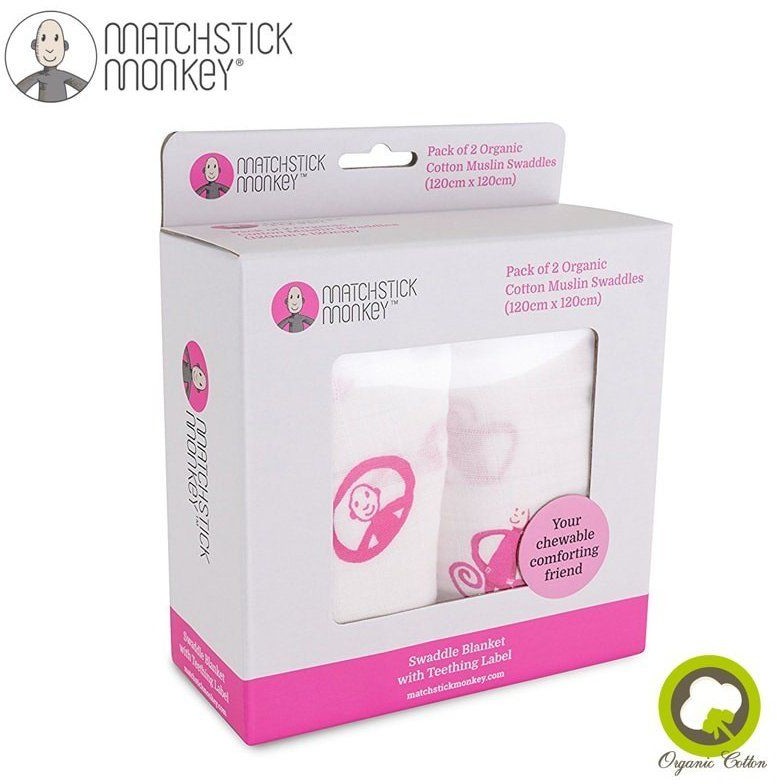 Matchstick Monkey Matchstick Monkey Organic Cotton Swaddle Pink BIO Otulacz z gryzakiem 2 szt