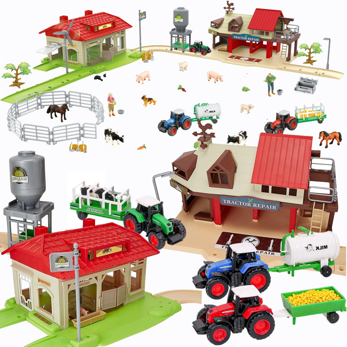 Mega Farma Gospodarstwo Rolne STODOŁA OBORA FGURKI ZWIERZĘTA SILOS + 3 TRAKTORY