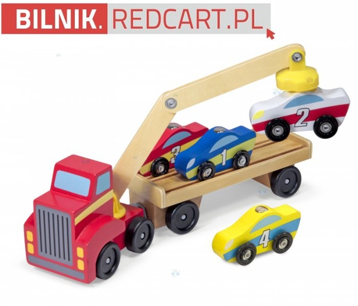 Melissa&Doug LAWETA Z 4 AUTKAMI WYŚCIGOWYMI Drewniana 19390 6347