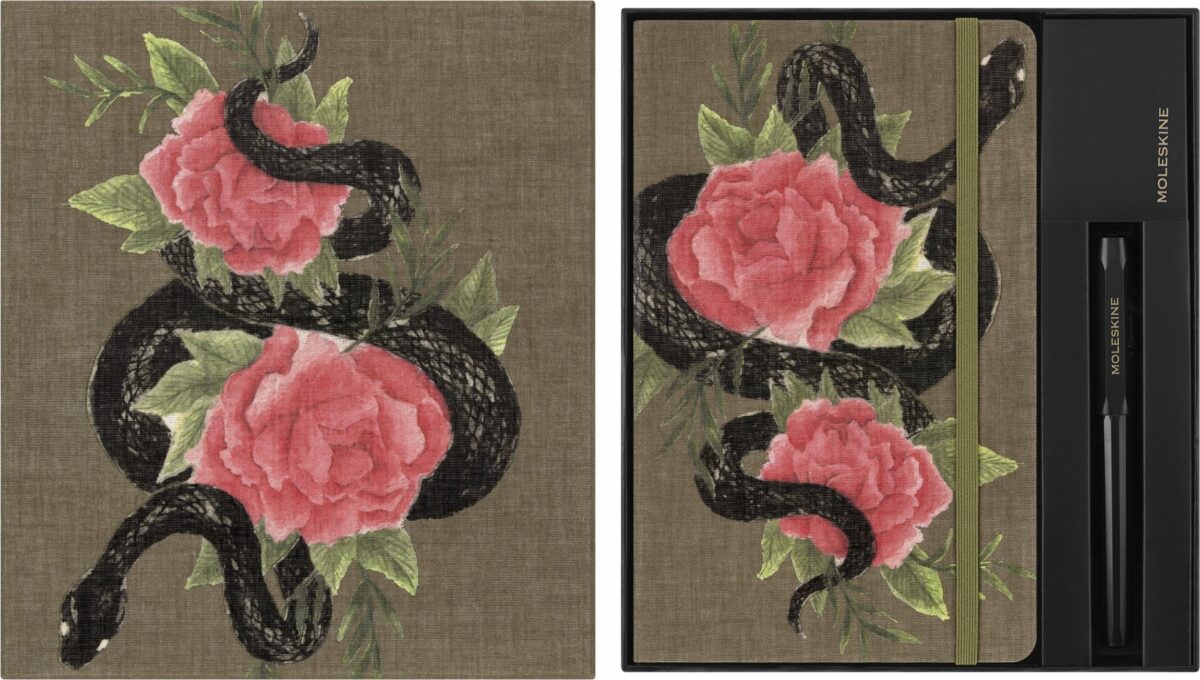 Moleskine Zestaw KAWECO X MOLESKINE 2025, notes Snake Roses, L, 13x21cm, w linie + długopis, w pudełku