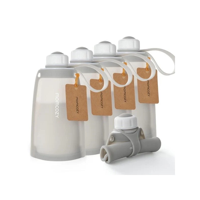 Momcozy MS014 5 sztuk Silikonowe woreczki do przechowywania mleka matki Szare