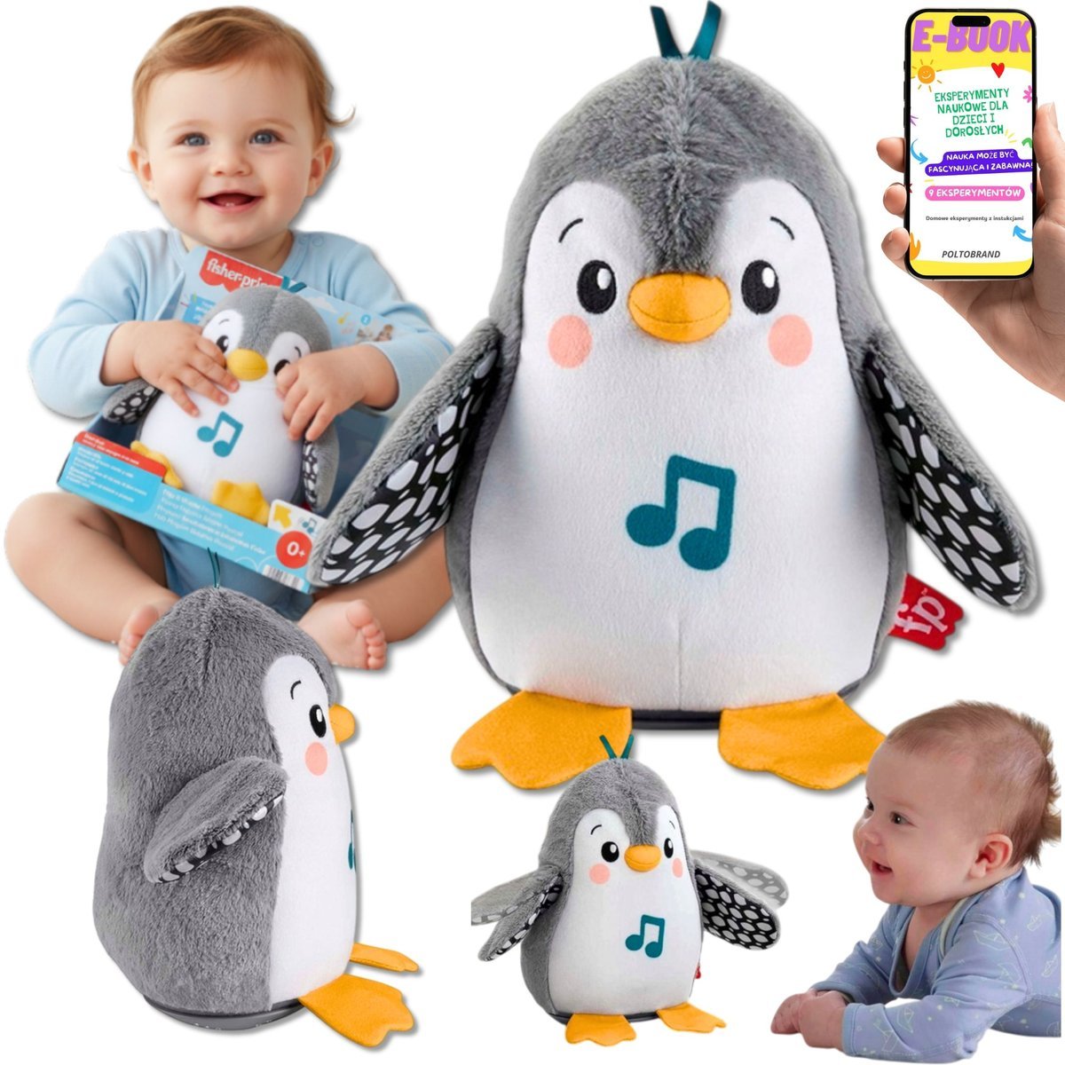 MUZYCZNY PINGWINEK KIWACZEK FISHER PRICE INTERAKTYWNA MASKOTKA DLA NIEMOWLĄT 0+ PREZENT DLA NAJMŁODSZYCH DZIECI + EBOOK