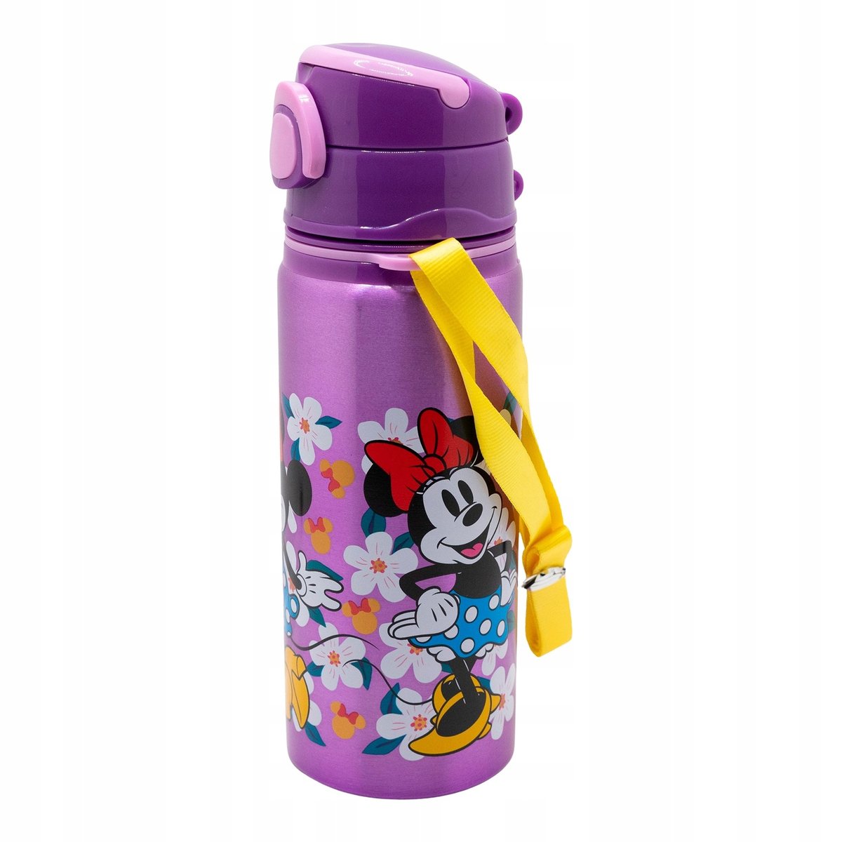 MYSZKA MINNIE BIDON ALUMINIOWY NA WODĘ Z PASKIEM 730 ML WIOSENNY STOKROTKI