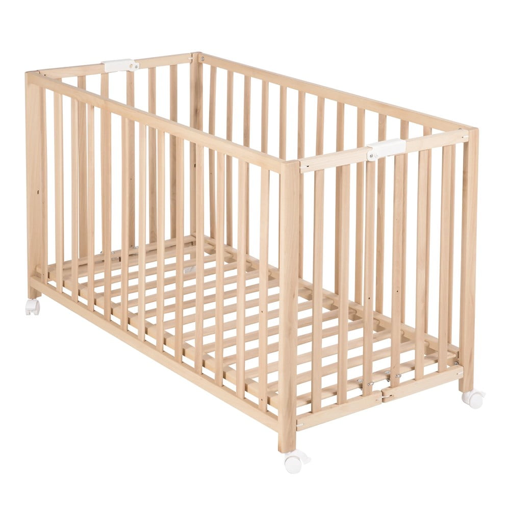 Naturalne łóżeczko na kółkach 60x120 cm Fold up – Roba