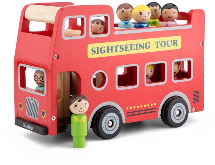 NEW CLASSIC TOYS Drewniany autobus dwupiętrowy - zwiedzamy Londyn