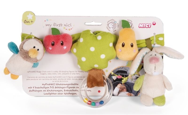 NICI 48512 Grzechotka do wózka Królik i sowa 40cm z 5 figurkami do zawieszenia