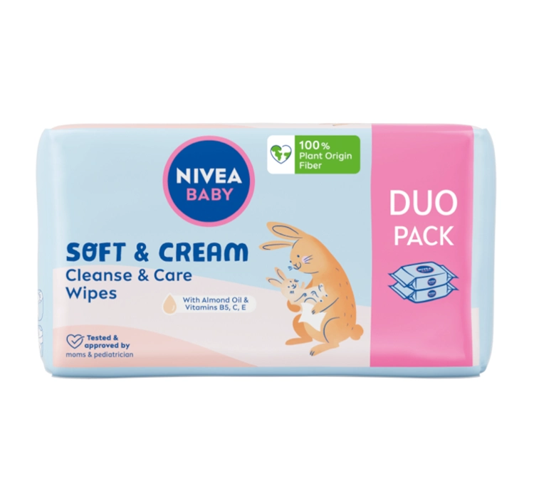 NIVEA BABY Chusteczki nawilżane Biodegradowalne Soft & Cream 2 x 57 sztuk