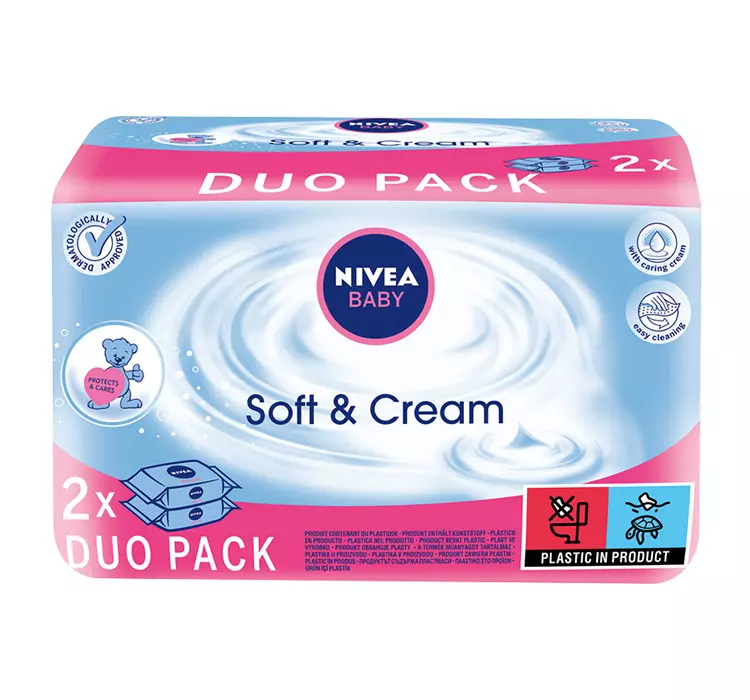 Nivea Beiersdorf Baby Soft&Cream, Chusteczki nawilżane, 2x63 szt.
