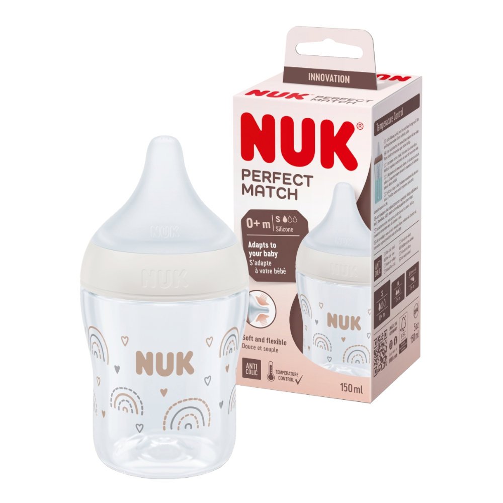 NUK Perfect Match Antykolkowa butelka dla niemowląt 0m+ z silikonowym smoczkiem S 150ml