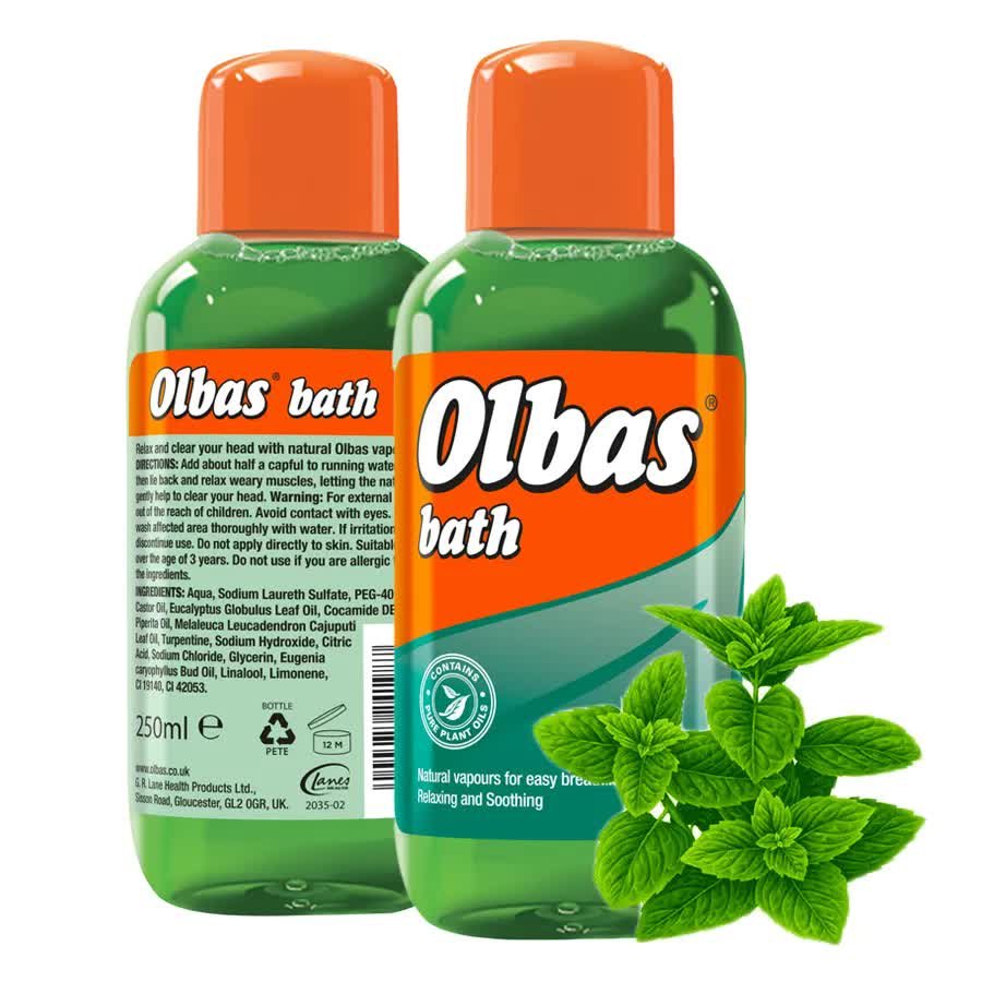 Olbas Olejek do kąpieli na przeziebienie katar gorączkę zatoki rozgrzewający ziołowy 250ml